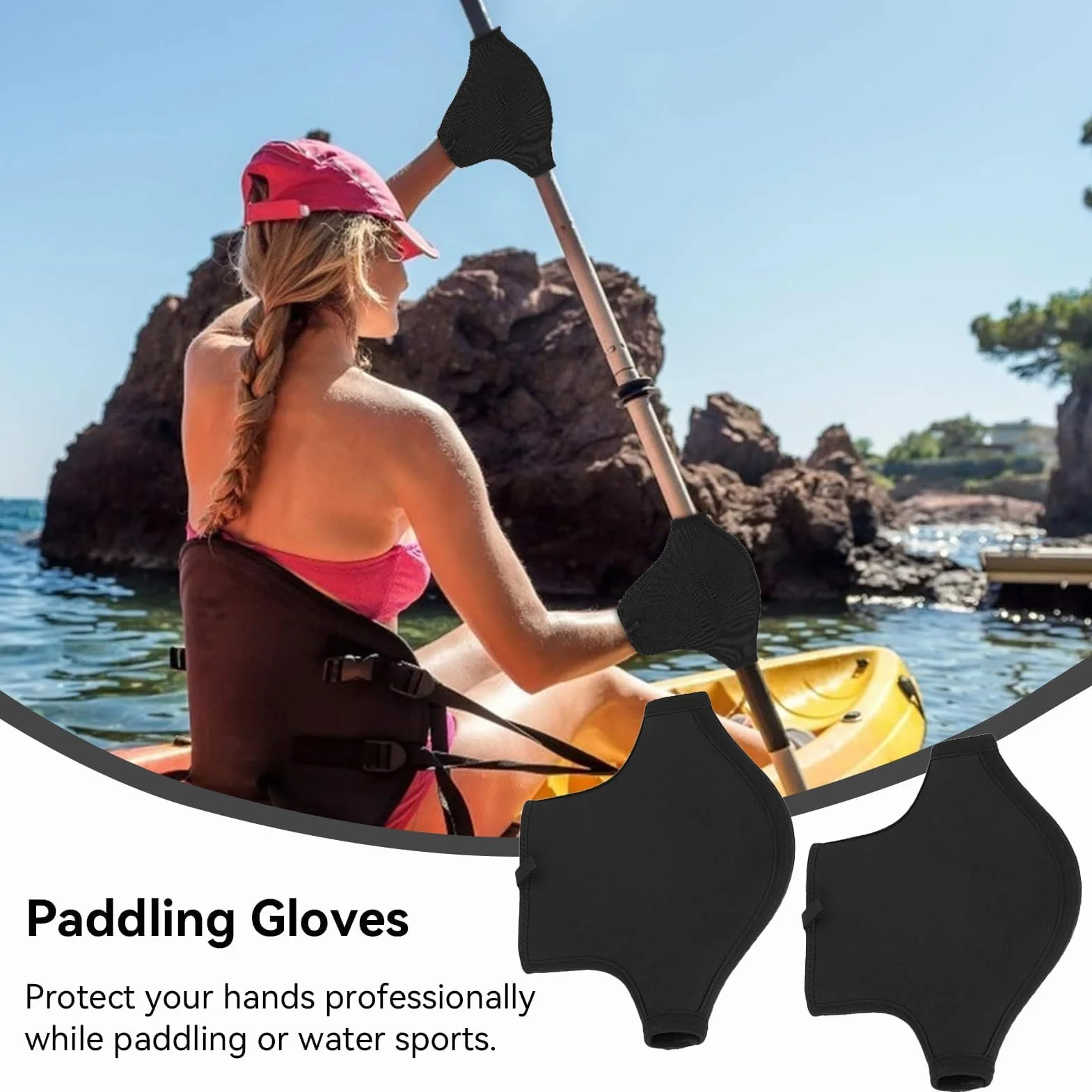 HERCHR 1 Paire Gants de Pagaie de Kayak, Mitaines Antidérapantes pour Pagaies de Kayak Gants de Canoë Imperméables Néoprène Gants de Poignées de Pagaie de Kayak pour Le Rafting en Canoë (Noir)