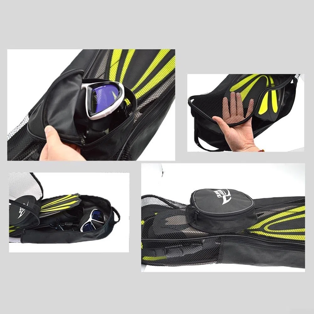 Sac de plongée portable en maille, sac de plongée, palmes, équipement de plongée, avec bandoulière réglable et poche extérieure, pour la natation, la plongée avec tuba, équipement de plongée
