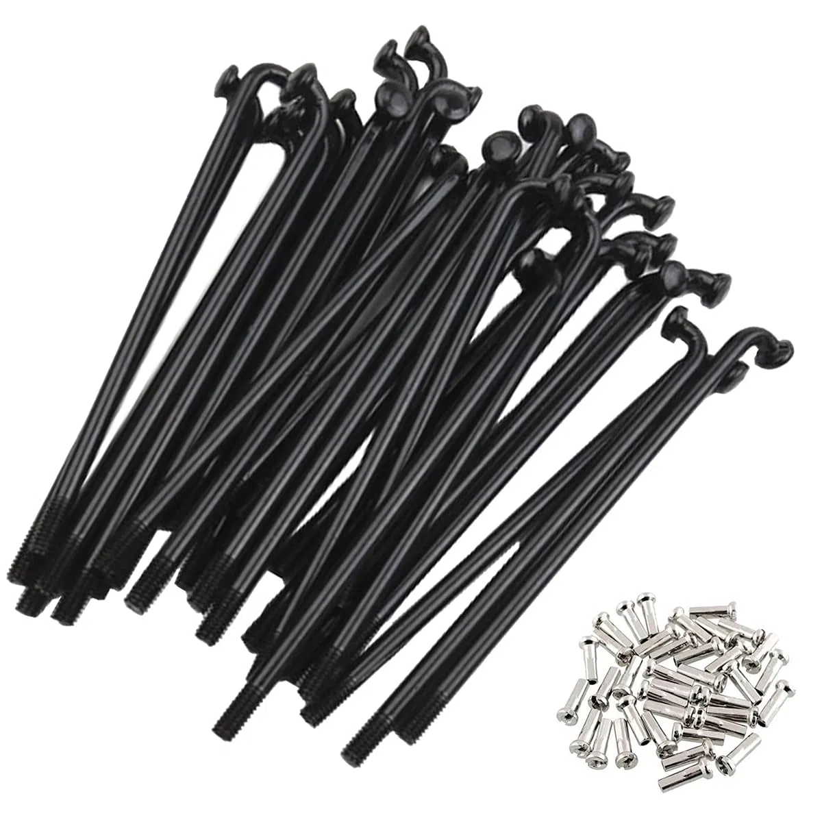 Lot de 28 rayons de vélo électrique en acier 12 G avec capuchon en cuivre Noir