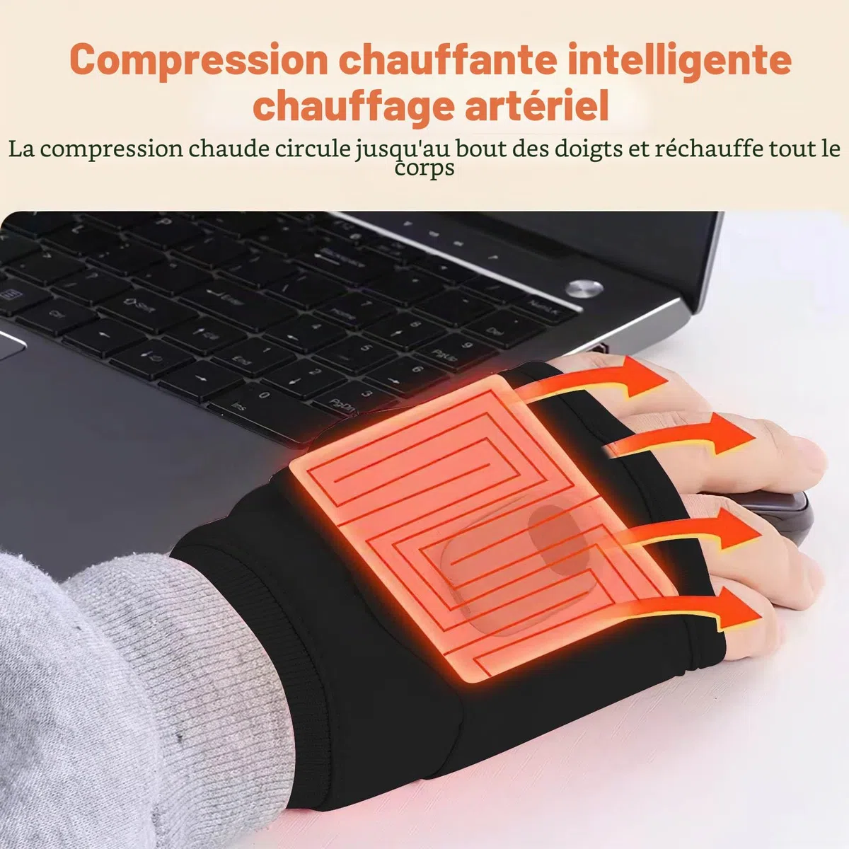 Gants chauffants à 3 niveaux rechargeables, gants chauffants USB, mitaines chauffantes, gants de travail sans doigts, gants chauffants à batterie, gants chauffants cadeaux pour homme et femme