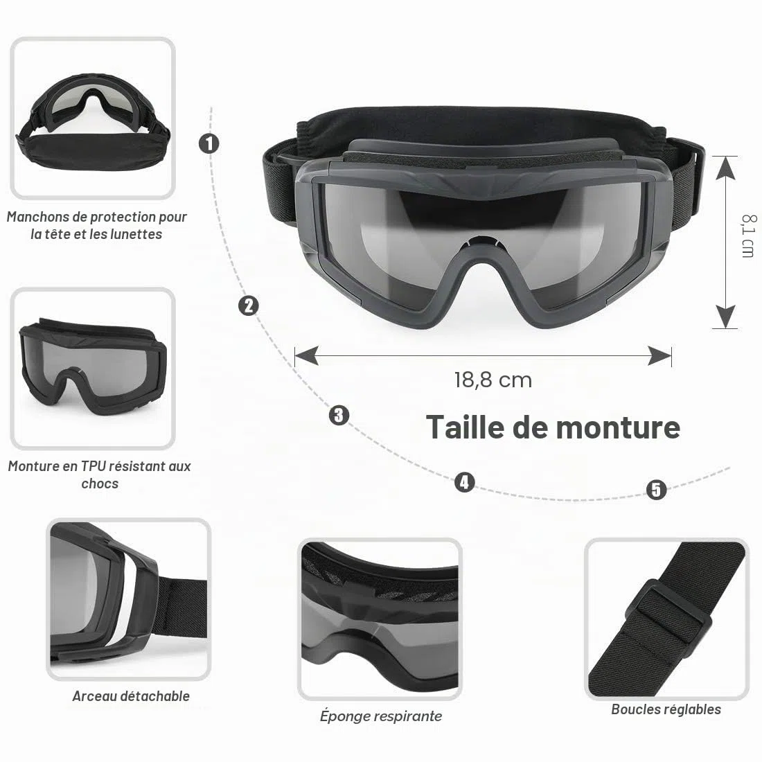 Feyachi Lunettes de protection militaires tactiques avec 3 verres interchangeables Protection UV400 Lunettes de tir anti-buée Lunettes de plein air Sport Chasse Cyclisme Paintball