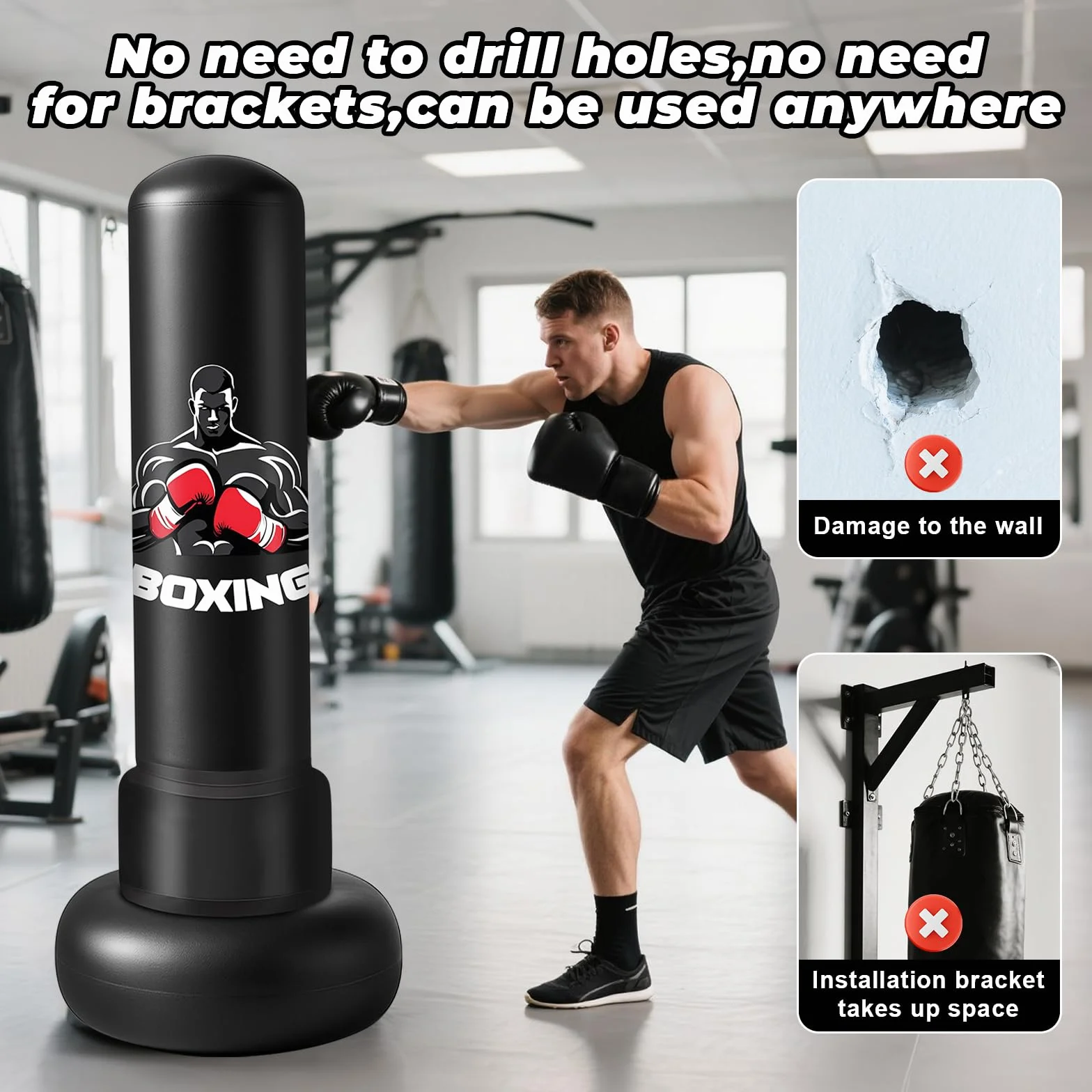 Sac de Frappe Adultes, 180cm Gonflable Punching Ball avec Gants Pompe à Air, Sac de Boxe sur Pied Enfants pour MMA Karaté Fitness Equipement de Boxe Idéal Cadeau Femmes et Hommes