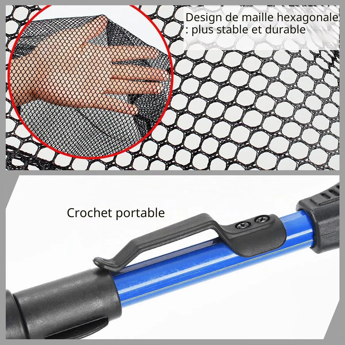 Senston Epuisette de Pêche Pliable et Filet Recouvert de Caoutchouc, Épuisette Télescopique, Filet de Pêche Pliable en Nylon