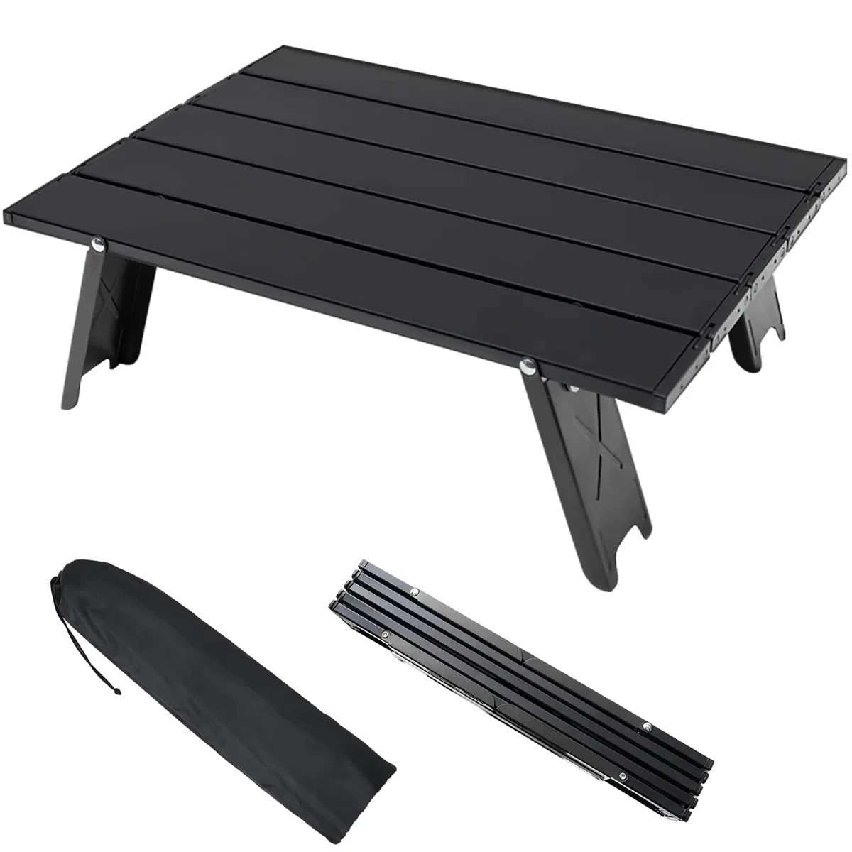 Table Pliante de Camping, Table en Aluminium Mini Pliable Portable Légère avec Sac de Transport, Petite Table d'Appoint Enroulable Pratique pour Barbecue Pique-Nique Plage Voyage (Noir)