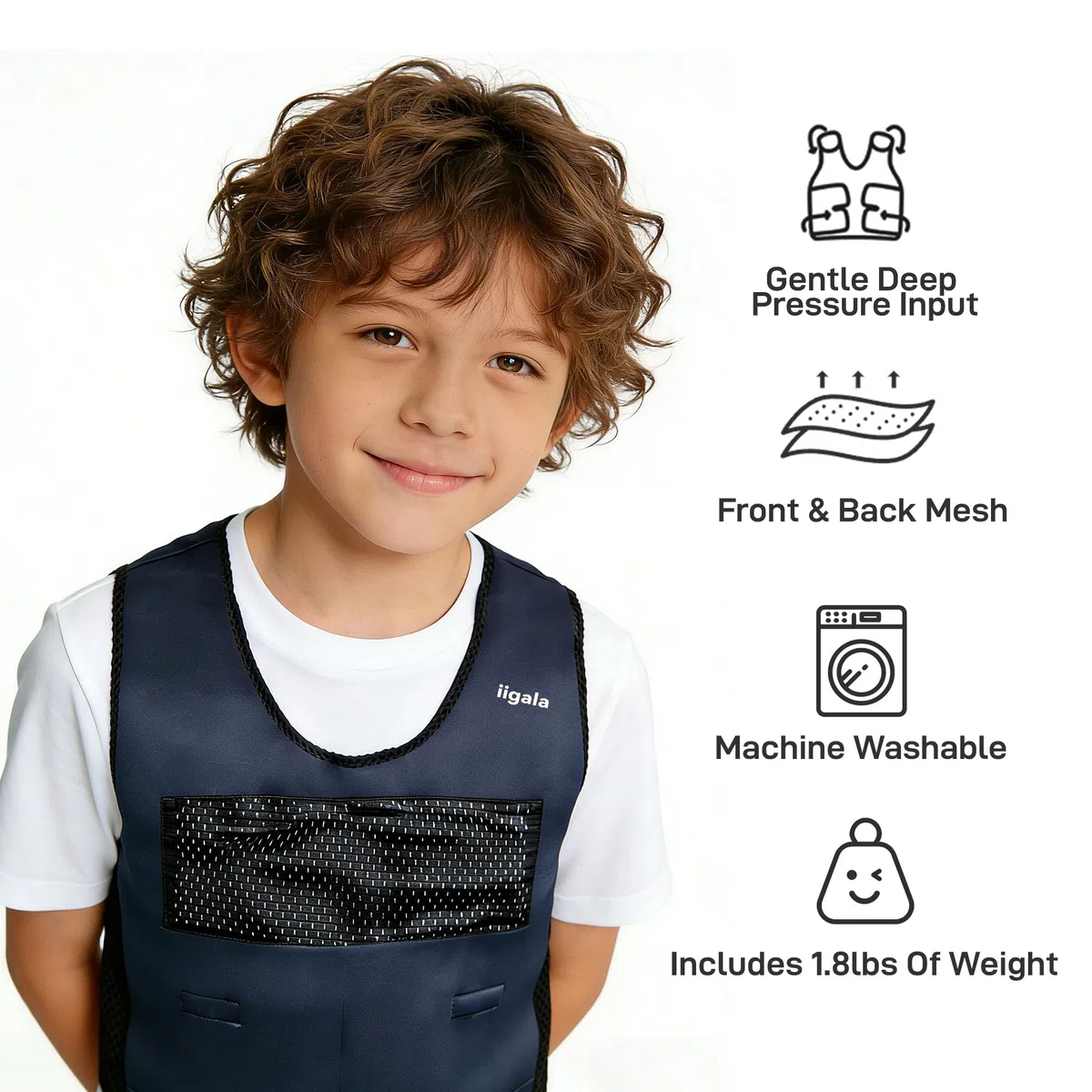 Gilet de Compression Lesté Sensoriel pour Enfants Autistes | 6 Coussinets de Poids Amovibles, Néoprène Apaisant, Anti-surcharge Sensorielle SPD