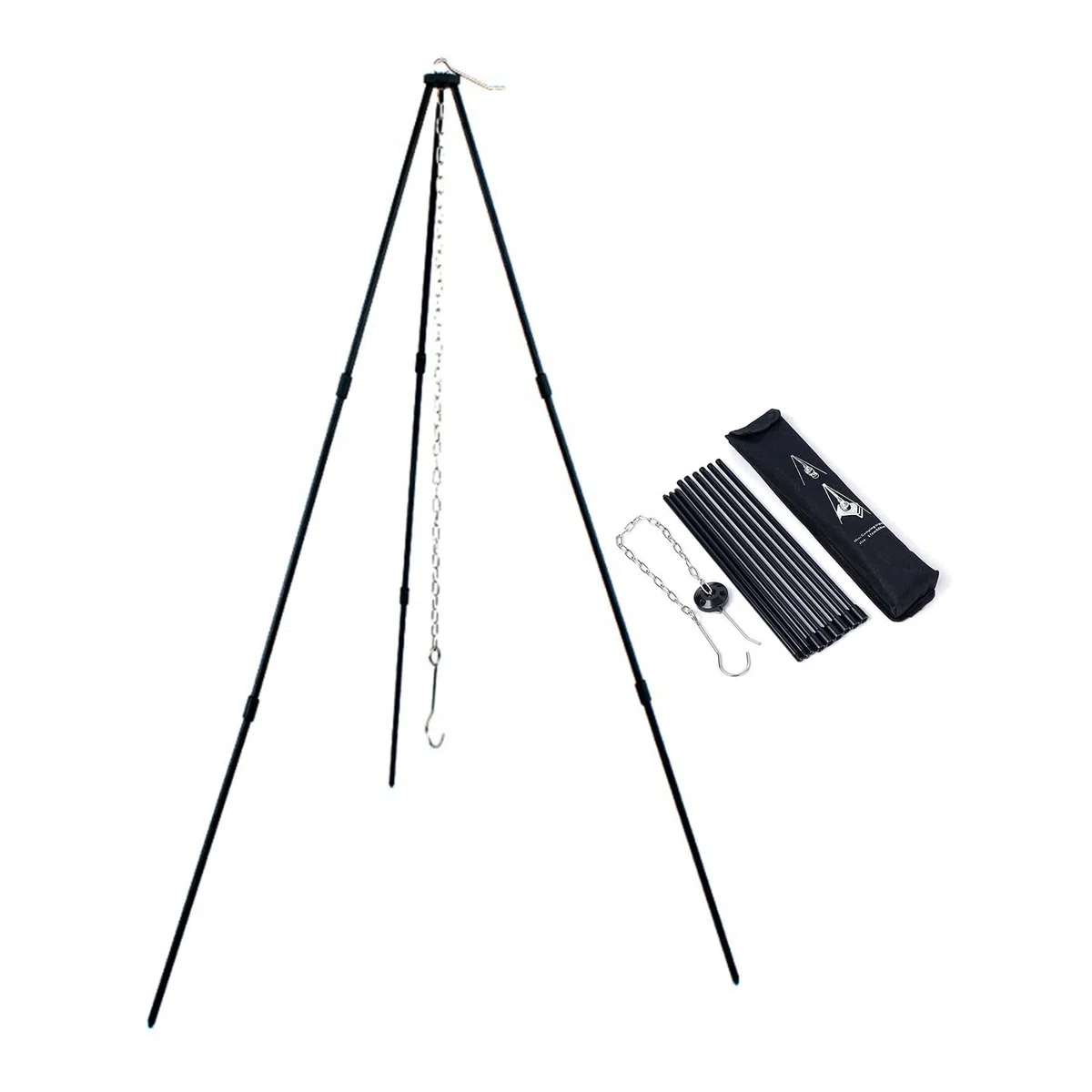 Topyond Trépied De Cuisine Pliable pour Feu De Camp - Accessoires De Camping pour Trépied en Alliage D'aluminium avec Chaîne Et Sac De Transport - Idéal pour Le Camping en Plein Air(Noir)
