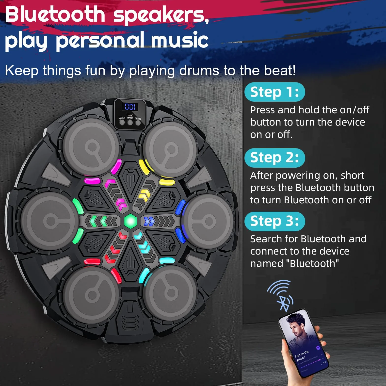 Machine de Boxe Musicale, Machine de Boxe Musicale Bluetooth Intelligente avec Gants de Boxe, 6 Vitesses, 2 Modes, Mode de Comptage, Cadeaux pour Enfants, Adultes (Noir-B)