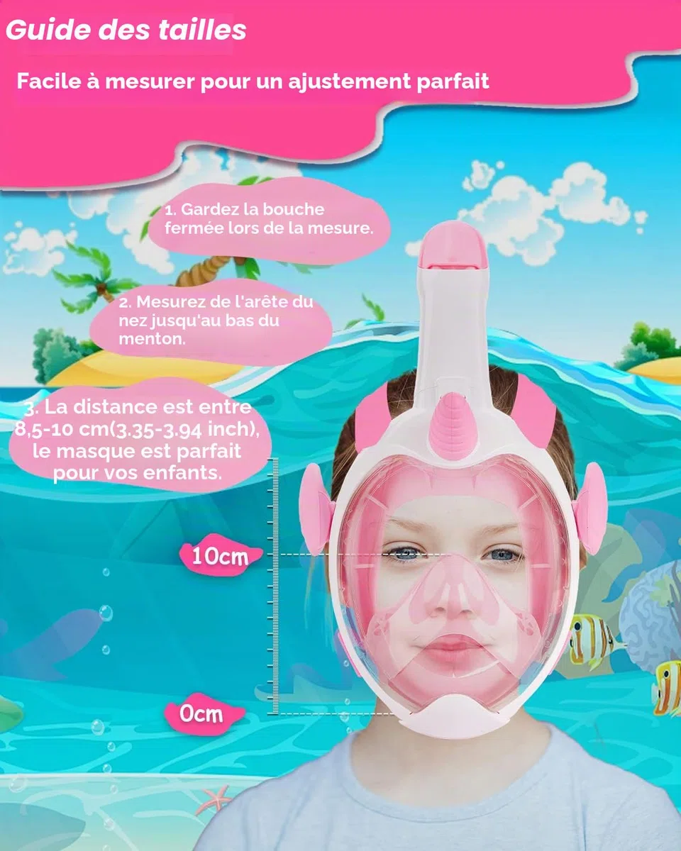 Masque de plongée intégral pour enfants, équipement de plongée avec tuba licorne, vue panoramique à 180 degrés, ensemble de plongée avec tuba, anti-buée et anti-fuite