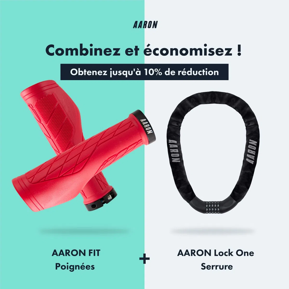 AARON Fit Poignées de vélo avec Surface d'appui amortissante – Poignées de Guidon ergonomiques en Caoutchouc antidérapant – Poignées Douces pour vélo électrique, vélo de Trekking, VTT, vélo de