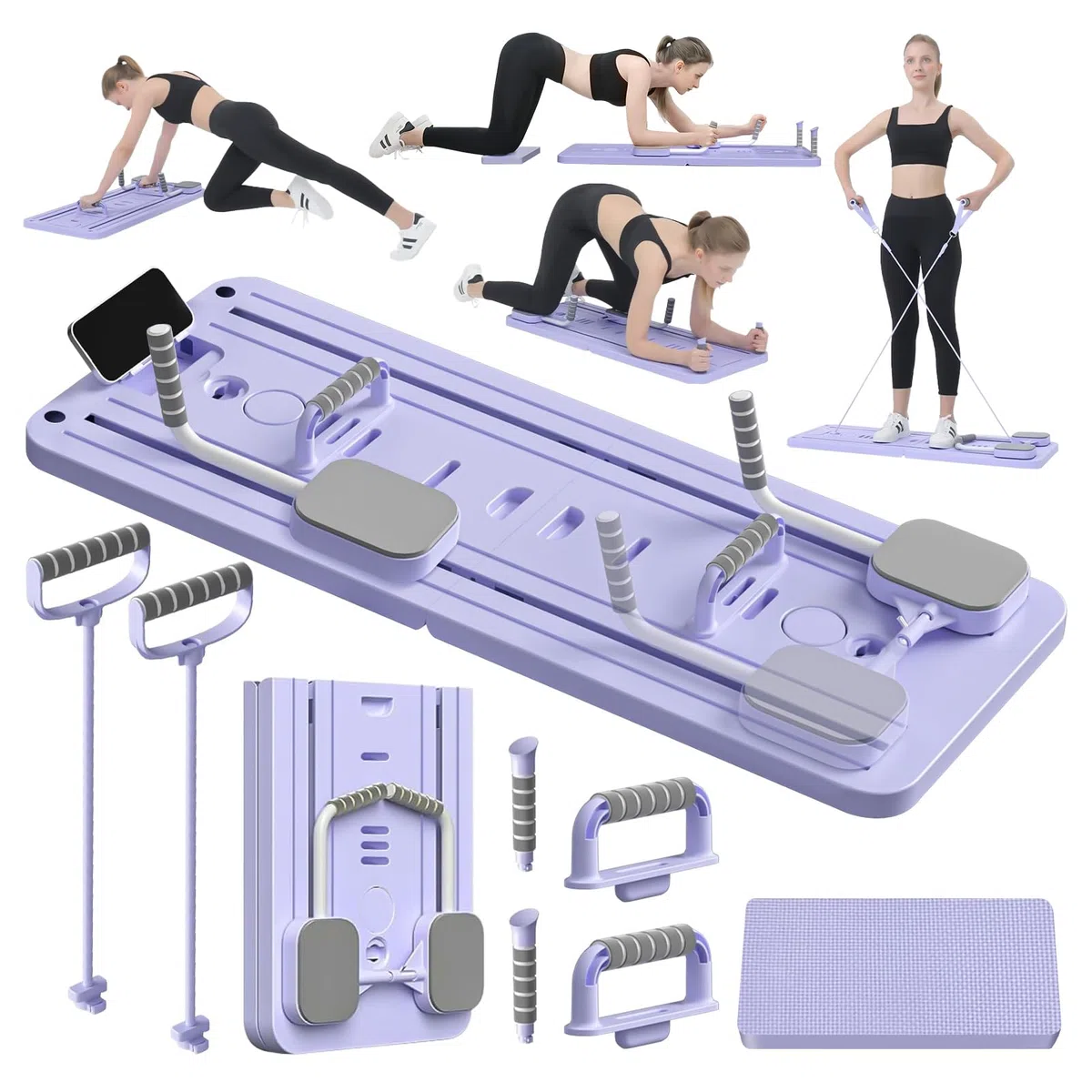Planche de réformateur de pilates 5 en 1 améliorée : planche de pilates avec compteur LED et rouleau à rebond automatique – Planche centrale pliable multifonction pour salle de sport à domicile