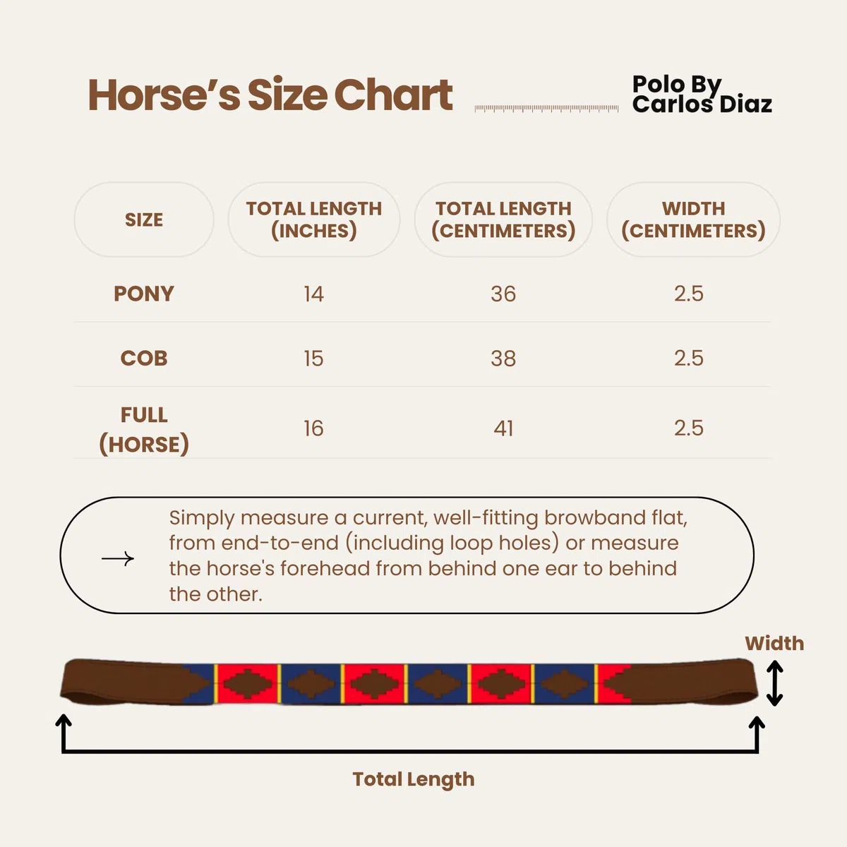 Carlos Diaz Bride de cheval en cuir véritable ciré brodé Gaucho Polo Cheval Frontal (Full (Cheval) 40,6 cm