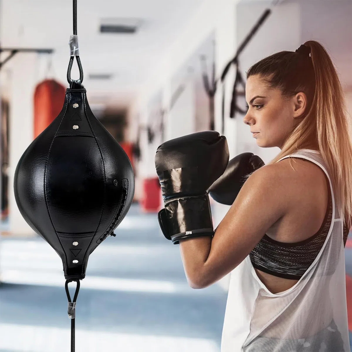 Sac à double extrémité – Cuir PU 33 x 19 x 19 cm | Balle de frappe flexible | Sac de frappe élastique à double extrémité en cuir PU – Pour exercices de coordination de gym, entraînement de base