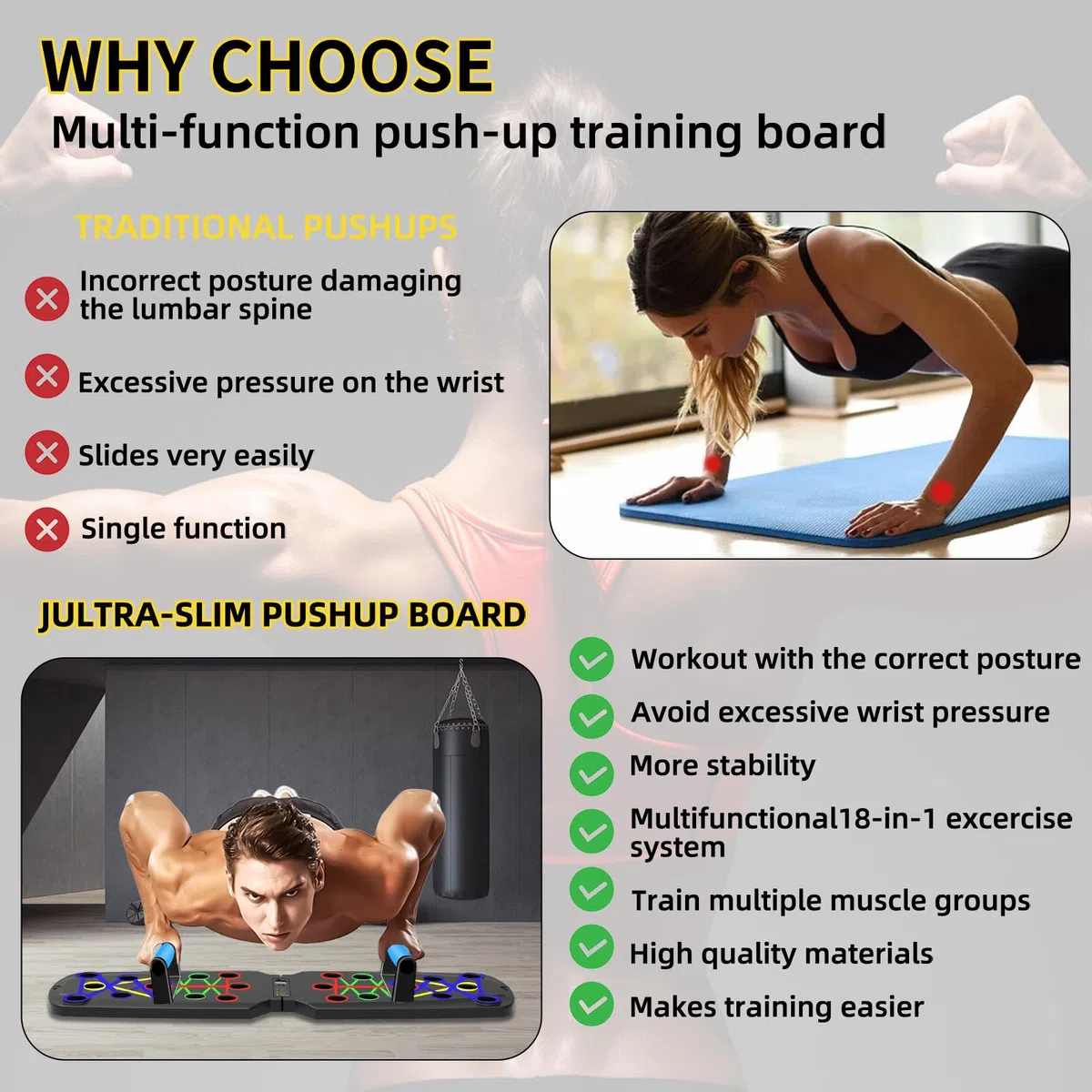 Planche de pompes multifonction 26 en 1 pour un usage domestique, système de fitness, sol, poitrine, exercice musculaire, équipement professionnel pour brûler les graisses pour hommes