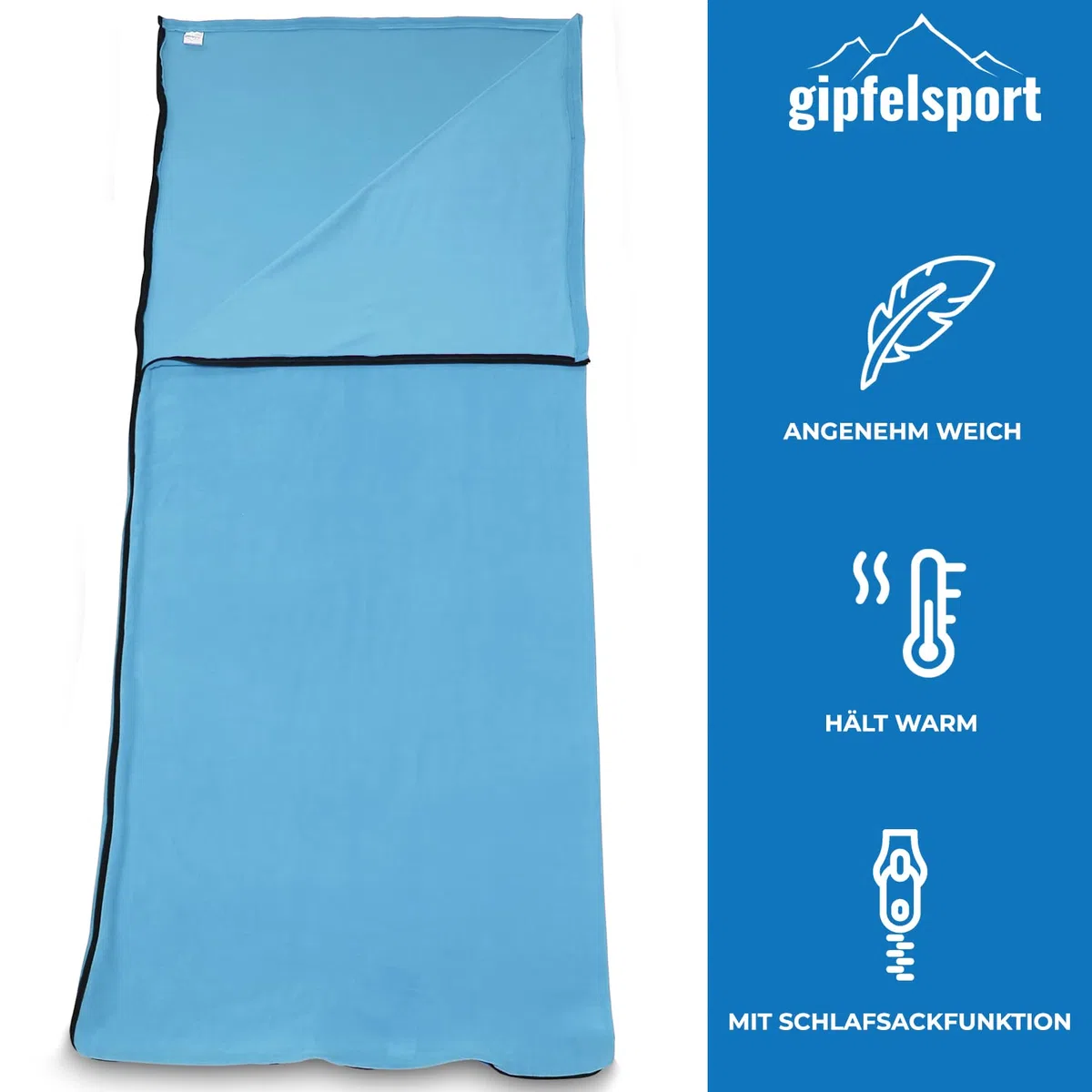 Gipfelsport Sac de Couchage d’Été en Microfibre pour Le Camping Utilisable comme Couverture - Léger, Petit, Rectangulaire