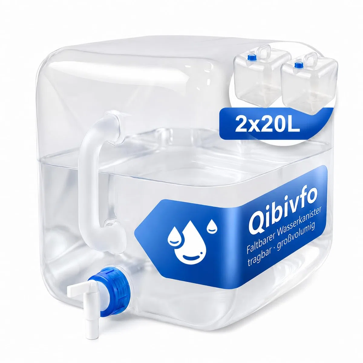 Lot de 2 Réservoirs d’Eau Pliables 20L avec Robinet & Poignée, Bidon d’Eau Potable sans BPA, Réservoir d’Eau Portable pour Camping, Urgence, Randonnée & Outdoor