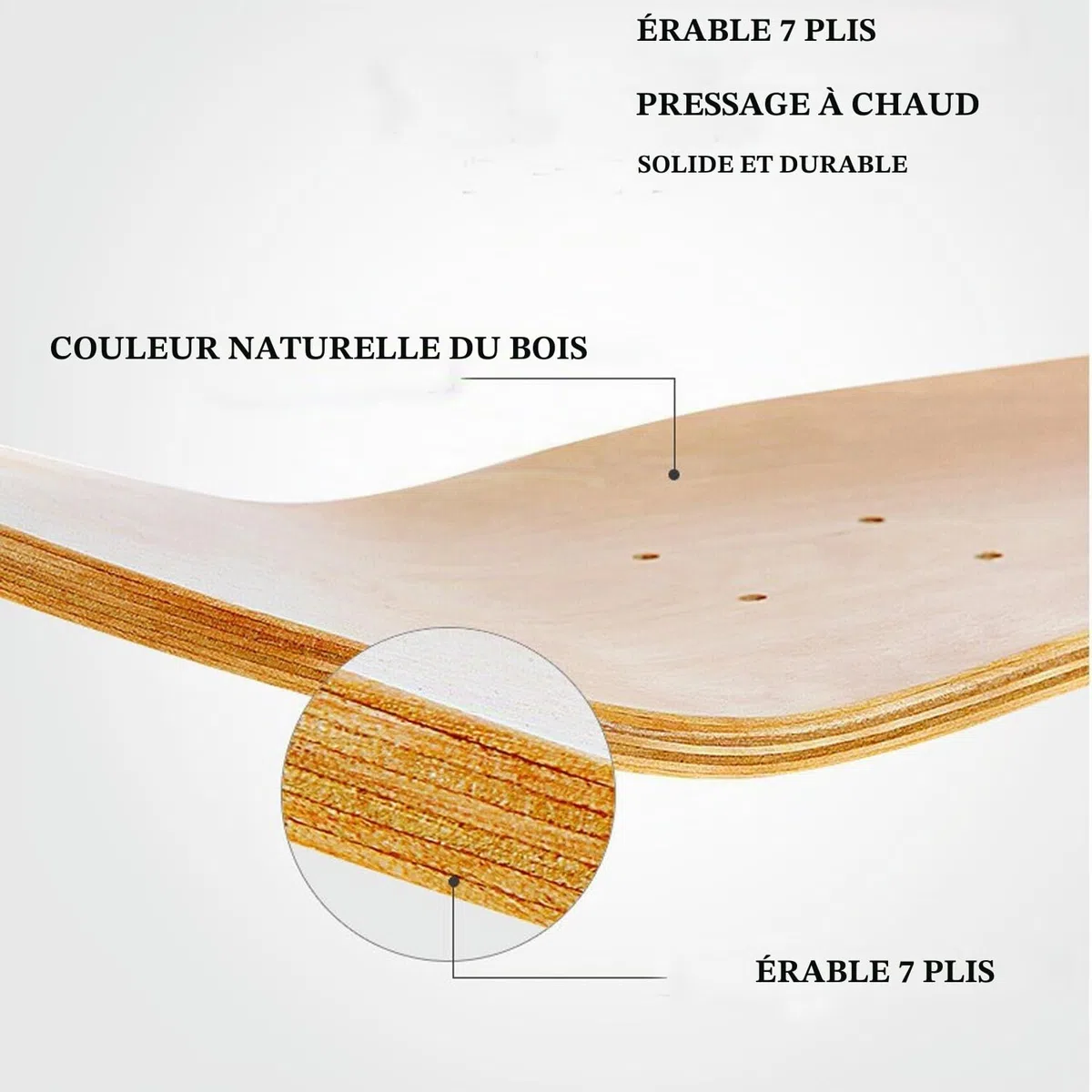 Lot de 2 planches de skateboard vierges en érable 7 couches Planche de skateboard naturelle pour l'art personnel, graffiti, peinture, etc. Skateboard double concave 79 x 20 cm