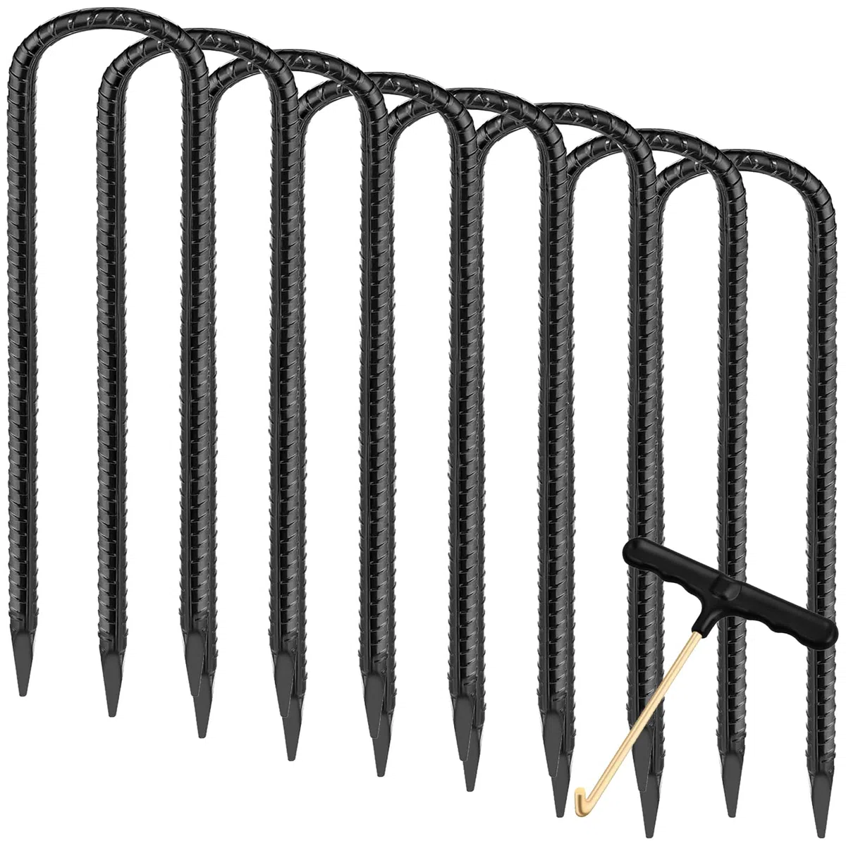 Lot de 8 piquets en U en Acier galvanisé 30 cm, Piquet ancrage, ancrage Trampoline et Piquet de Tente, pour clôture et ancrage au Sol, Accessoire Trampoline résistant (Noir)