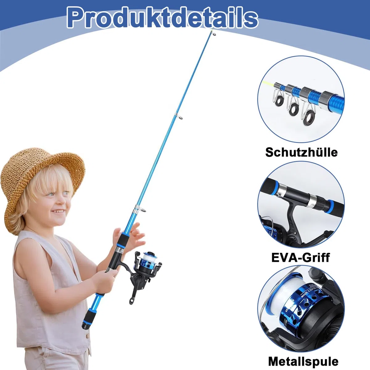 Kit de pêche pour enfants – Ensemble de canne télescopique et moulinets pour garçons et filles | Outils de pêche complets avec moulinet spincast, leurres & Tackle | Cadeau portable pour enfants de 5 à