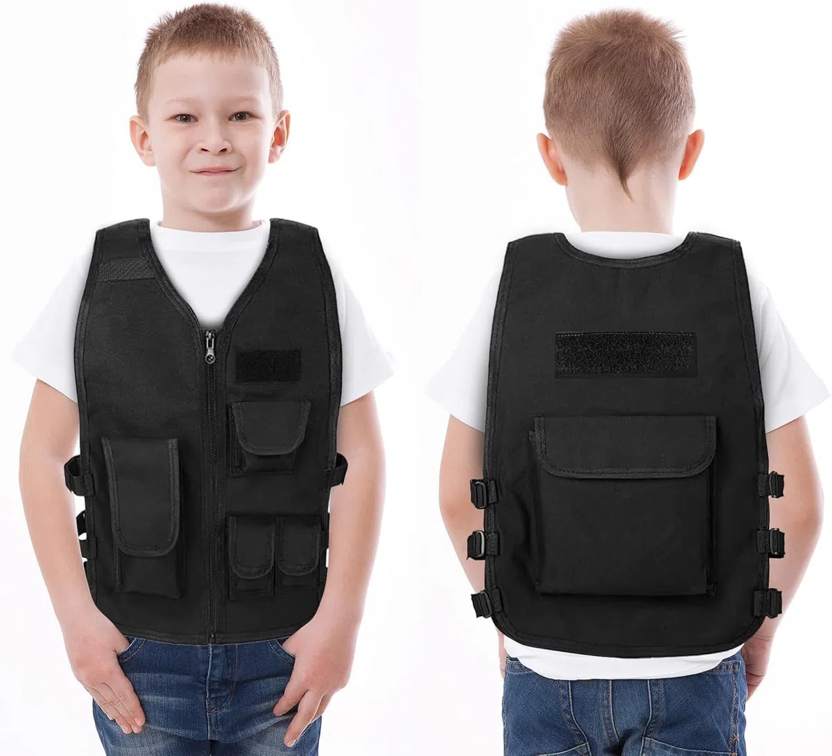 Gilet tactique d'extérieur pour enfants, gilet de combat réglable et respirant avec gants courts pour enfants