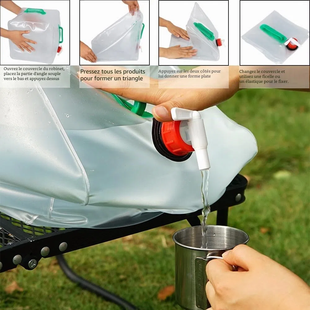 dellyy Bidon 20L, 2 Pièces Grande Capacité Bidon Pliant Eau avec Robinet, Reservoir Eau Pliable sans BPA, pour Camping Picnic