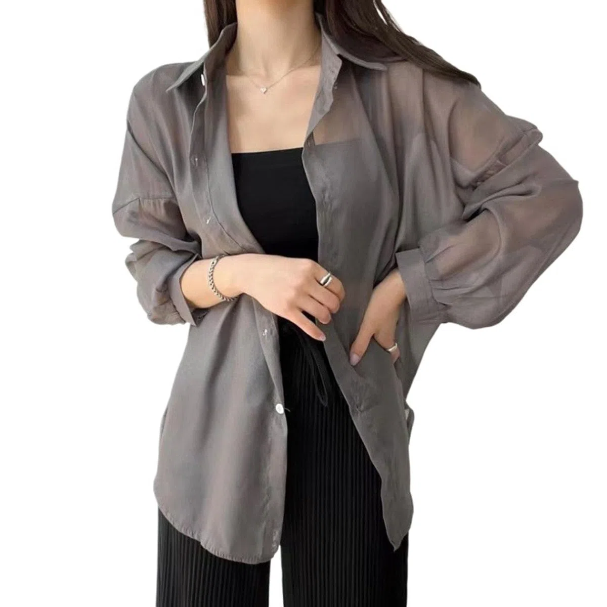 Chemise en Mousseline avec Protection UV, Couverture de Plage légère à Manches Longues, Chemise en Mousseline avec Protection Solaire pour Femmes