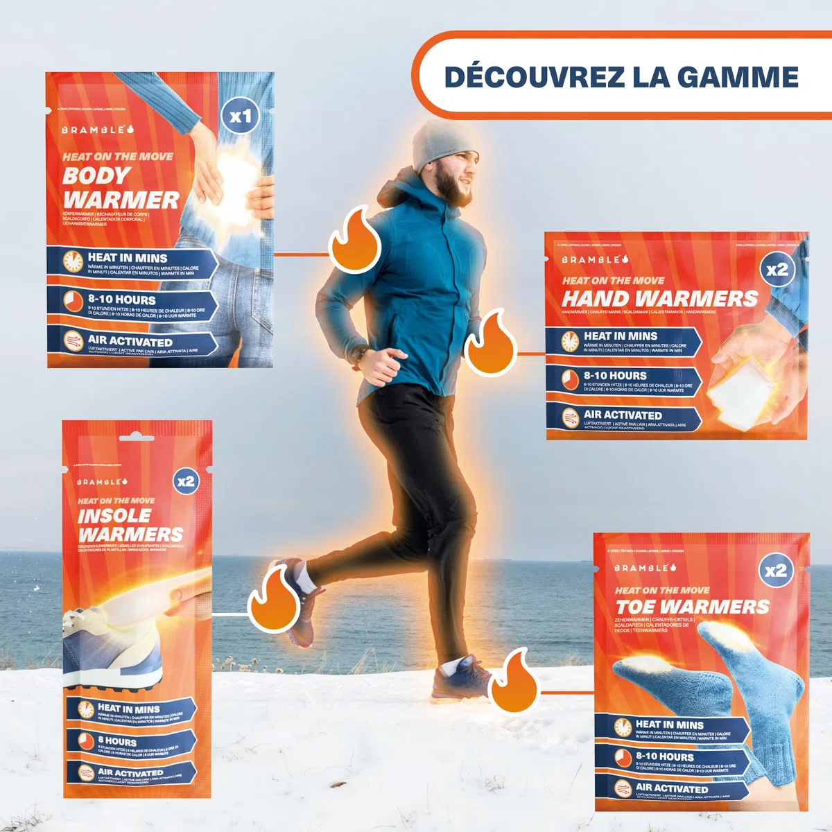Bramble - Chauffe-Orteils adhésifs (40 Paires, 80 au Total) - Patchs adhésifs Ultra-Fins pour Chaussures et Bottes - Activés à l'air et sans Odeur - Jusqu'à 10 Heures de Chaleur