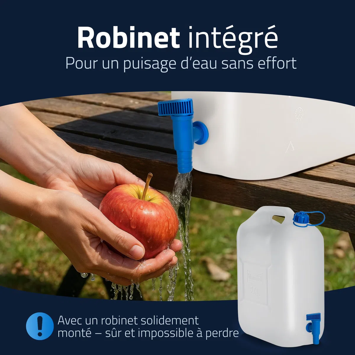 Hünersdorff GmbH 817700 Jerrican à eau ECO PE-HD avec robinet, bleu/transparent - 20l (max.22l)