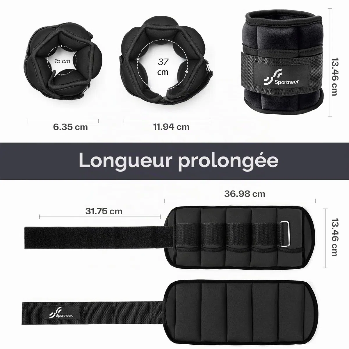 Sportneer Lot de 2 poids de cheville réglables - Sangle de poignet - 0,45 kg - 2,25 kg (par cheville) / 0,9 kg - 4,5 kg (par paire)