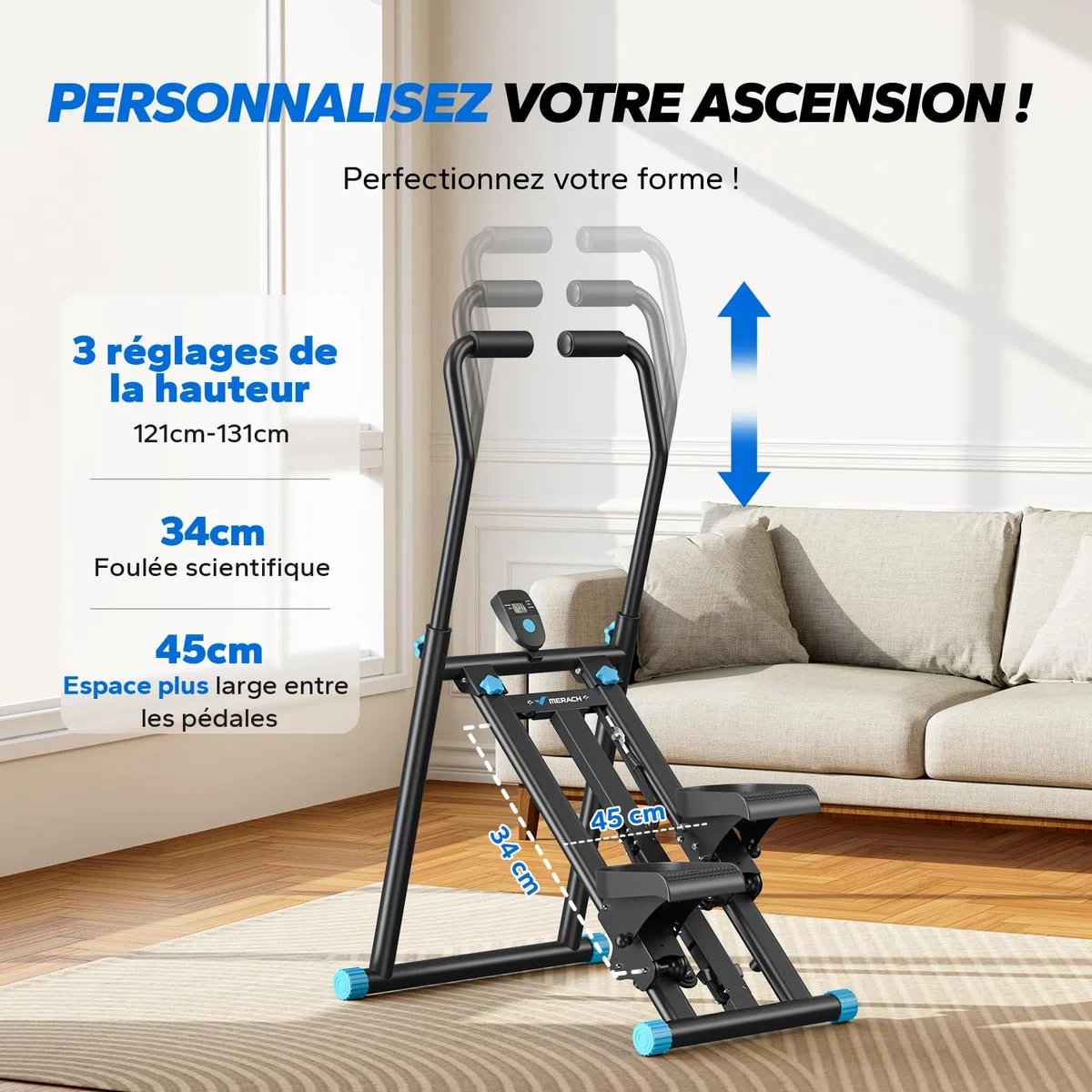 MERACH Stepper Escalier, Stair Stepper Pro,Stepper Fitness Appartement pour la Maison avec résistance réglable en 3 étapes,Folding Cardio Vertical Sport Climber avec Guidon réglable pour Büro