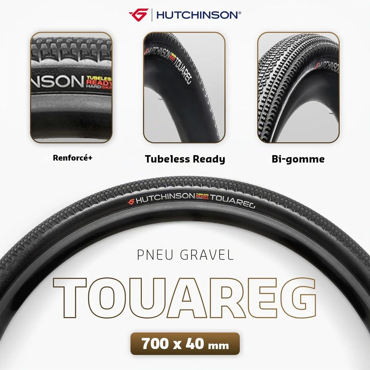 Hutchinson - Touareg Tubeless Ready - Pneu Gravel - Bi-Gomme - pour Les Parcours Chaotiques - Résistant Et Durable - Tringles Souples - Noir