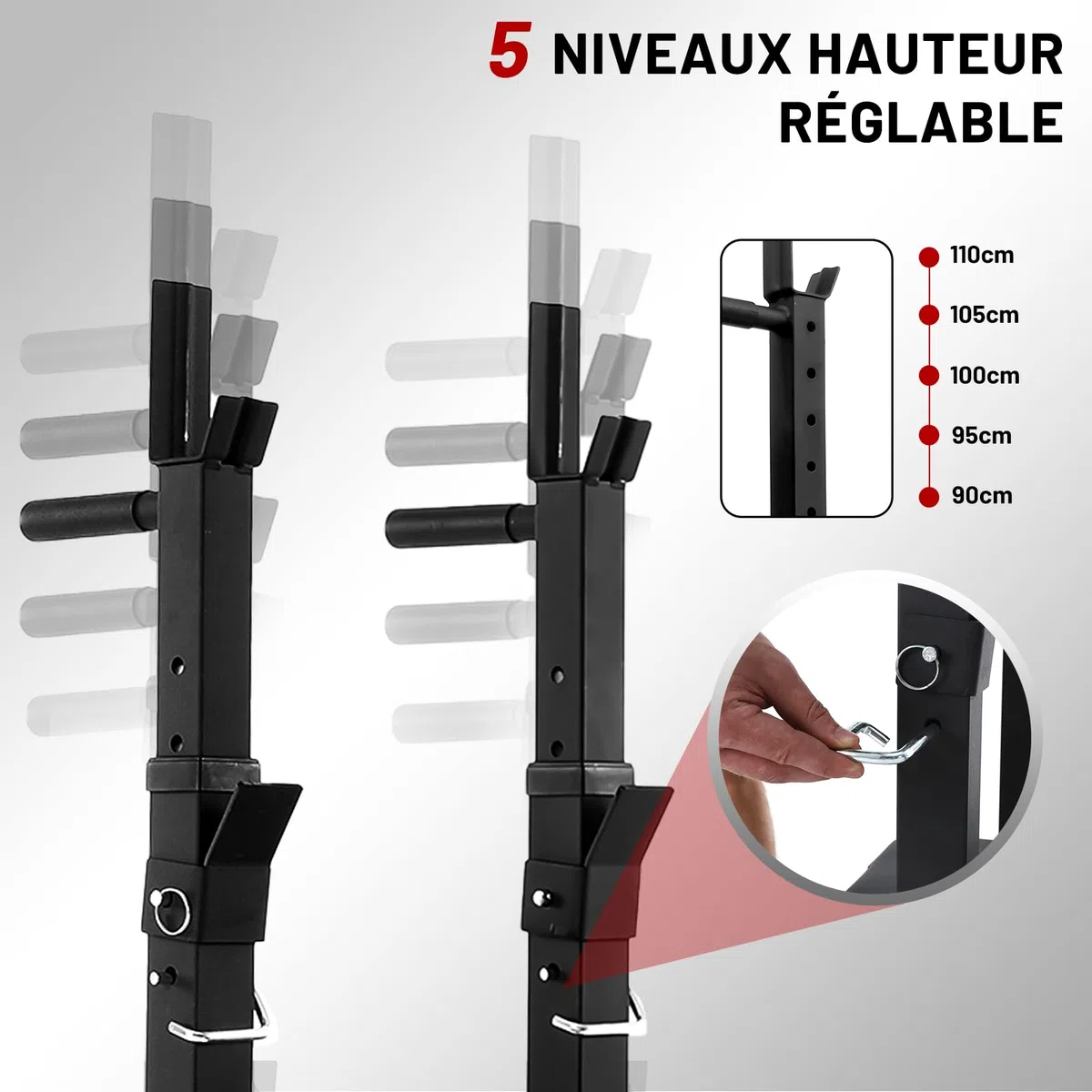 ISE Banc de Musculation Pliable, Banc Musculation Complet Réglable avec Support de Barres pour Haltère et Station à Dips, Bancs de Musculation Réglables, Rack Musculation Homme Sport Maison