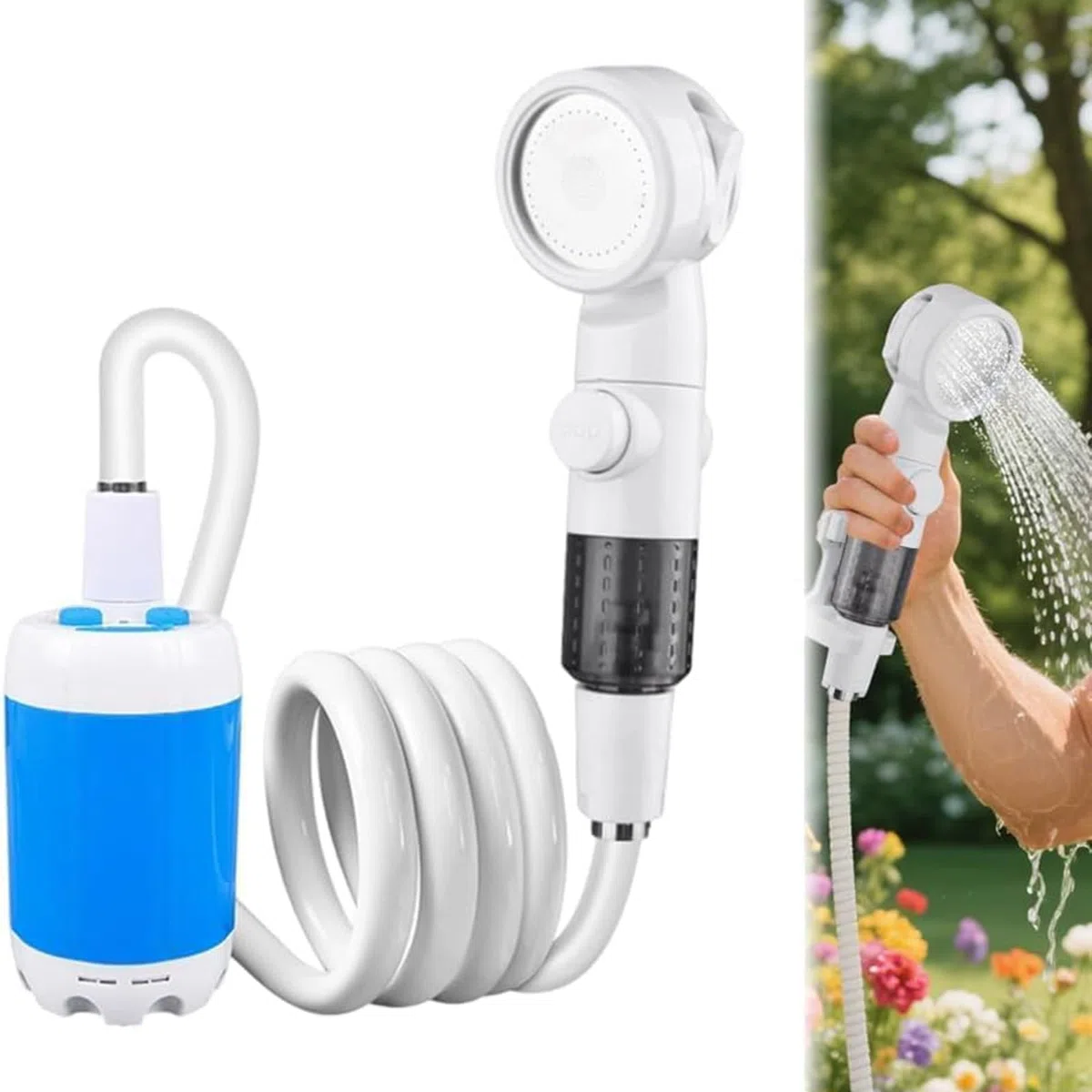 ZVD Kit Douche Camping, Douche Portable Pompe de Douche Électrique Rechargeable avec Tête de Douche Vanne D'arrêt et Batterie 4000mAH intégrée pour Extérieure,Camping,Randonnée