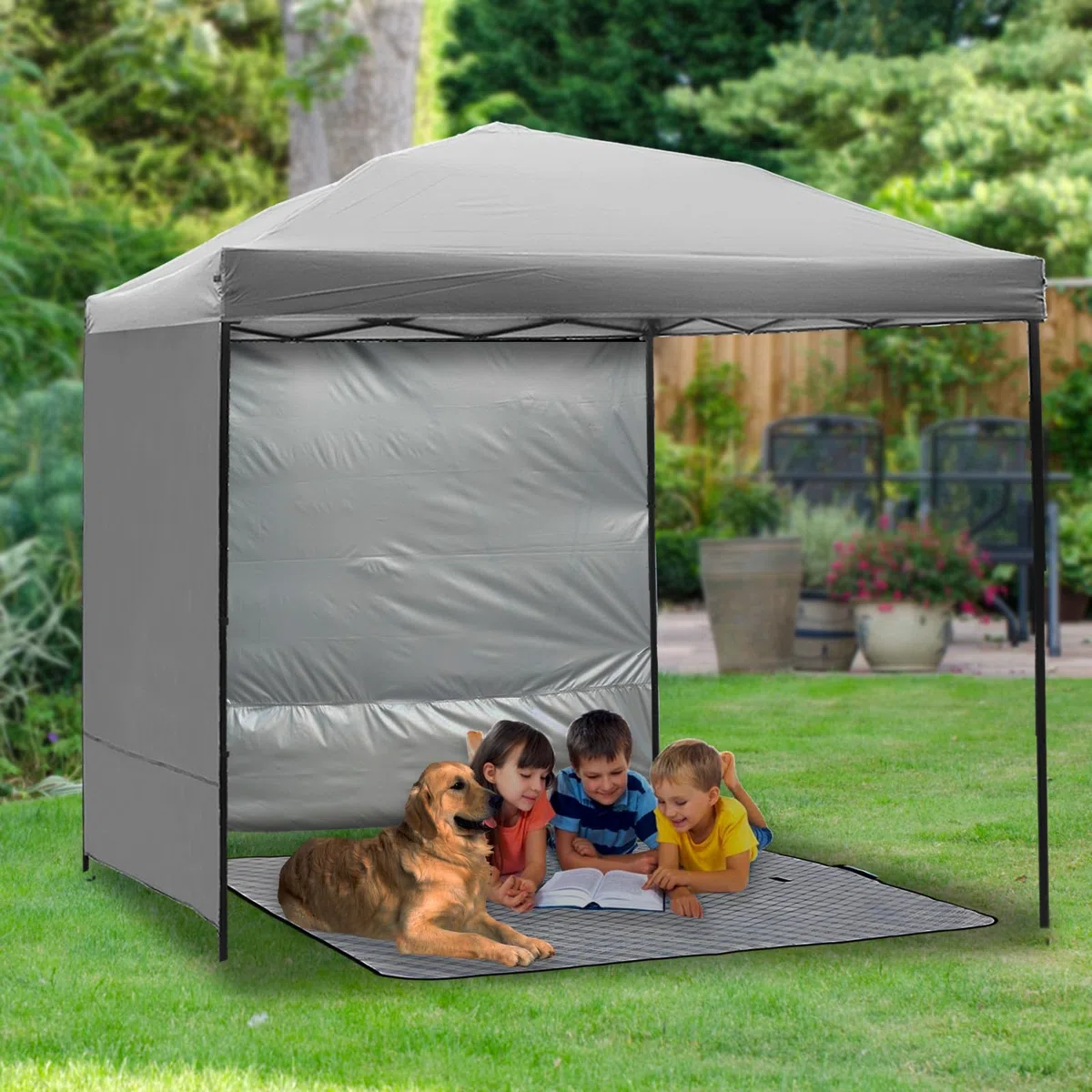 Auvent - Paroi latérale imperméable - pour extérieur - 3 x 3 m - Jambes Droites - Gris Uniquement