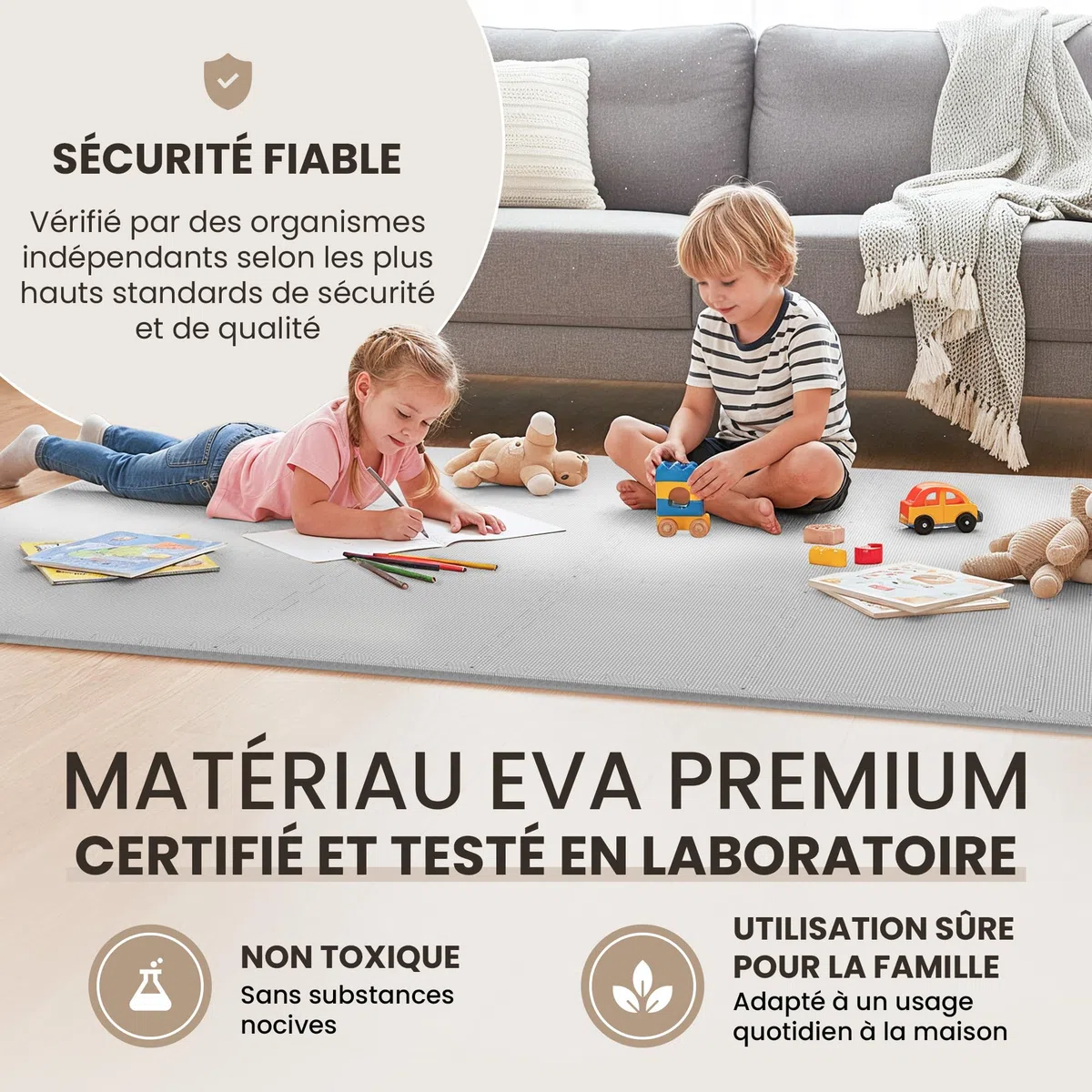 Tapis de Fitness Protection de Sol Salle de Sport - Dalles en Mousse sans BPA + Bordures | Matelas Puzzle Tatami EVA Caoutchouc pour Matériel Gym Banc de Musculation Course Garage Piscine Isolation