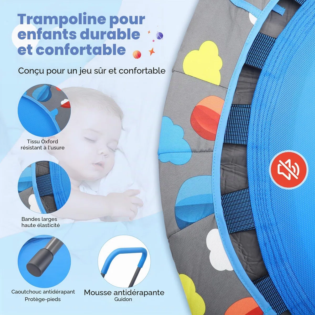 Trampoline de fitness pliable de 101 cm de diamètre - Capacité de charge : 150 kg - Hauteur de main courante réglable - Entraînement d'endurance - Différents groupes de personnes