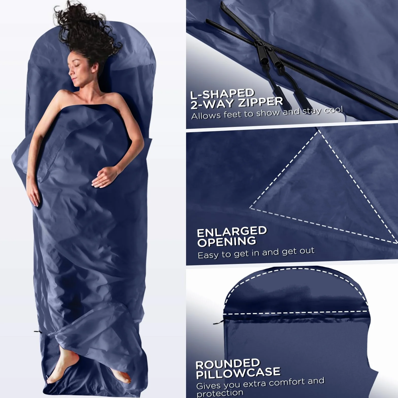 JAICOM Sac de Couchage - Drap de Sac de Couchage de Voyage Ultra-léger et Doux 100% Nylon, Sac a Viande 150 g, Emballage Ultra-Compact, Idéal pour Randonnée, Camping et Séjours en Auberge