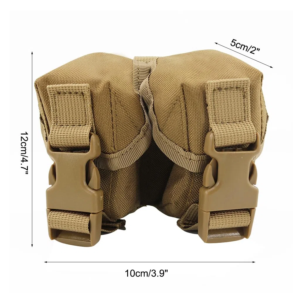 Pochette pour Grenades Double, Pouch Flashbang étanche, étui Grenade Flash Réglable en Nylon 1000D avec Clips de Boucle Portables (4,8cm de Diamètre)