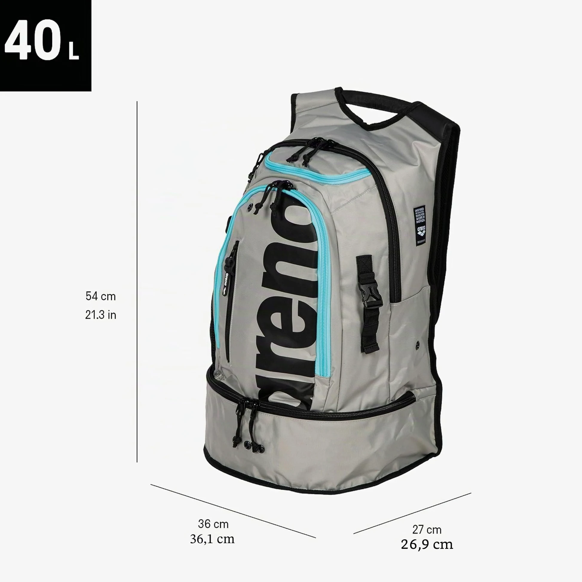 arena Fastpack 3.0 Sac à Dos Sportif pour la Natation, la Mer, le Gymnase et le Sport, Sac de Voyage Hydrofuge avec Bretelles Matelassées, Compartiment pour Chaussures et Vêtements Mouillés, 40 litres