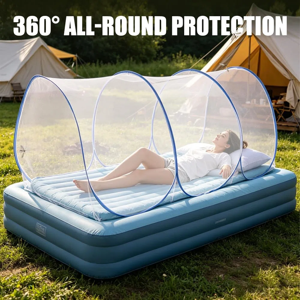 Moustiquaire Voyage, 190x90x90cm Moustiquaire Pop Up avec Fermeture Eclair, Moustiquaire Pliable Ultra Légère, Tente de Camping Portable, pour Lit Simple, Camping, ExtéRieur (Bleu)