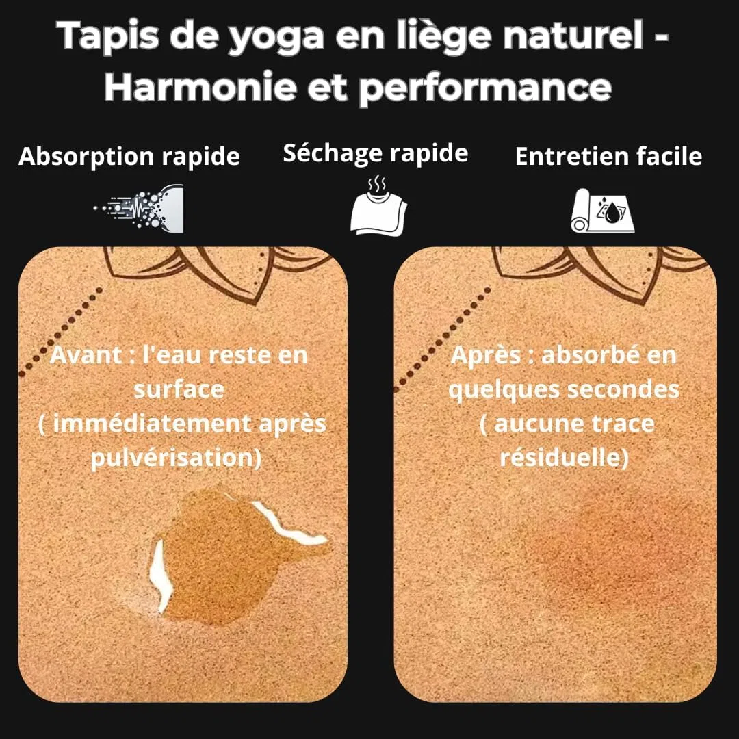 Tapis de yoga rond en liège naturel – 68 cm, 5 mm épaisseur – Antidérapant, écologique et confortable – Base en caoutchouc naturel – Motif gravé au laser – Idéal pour yoga, méditation, pilates