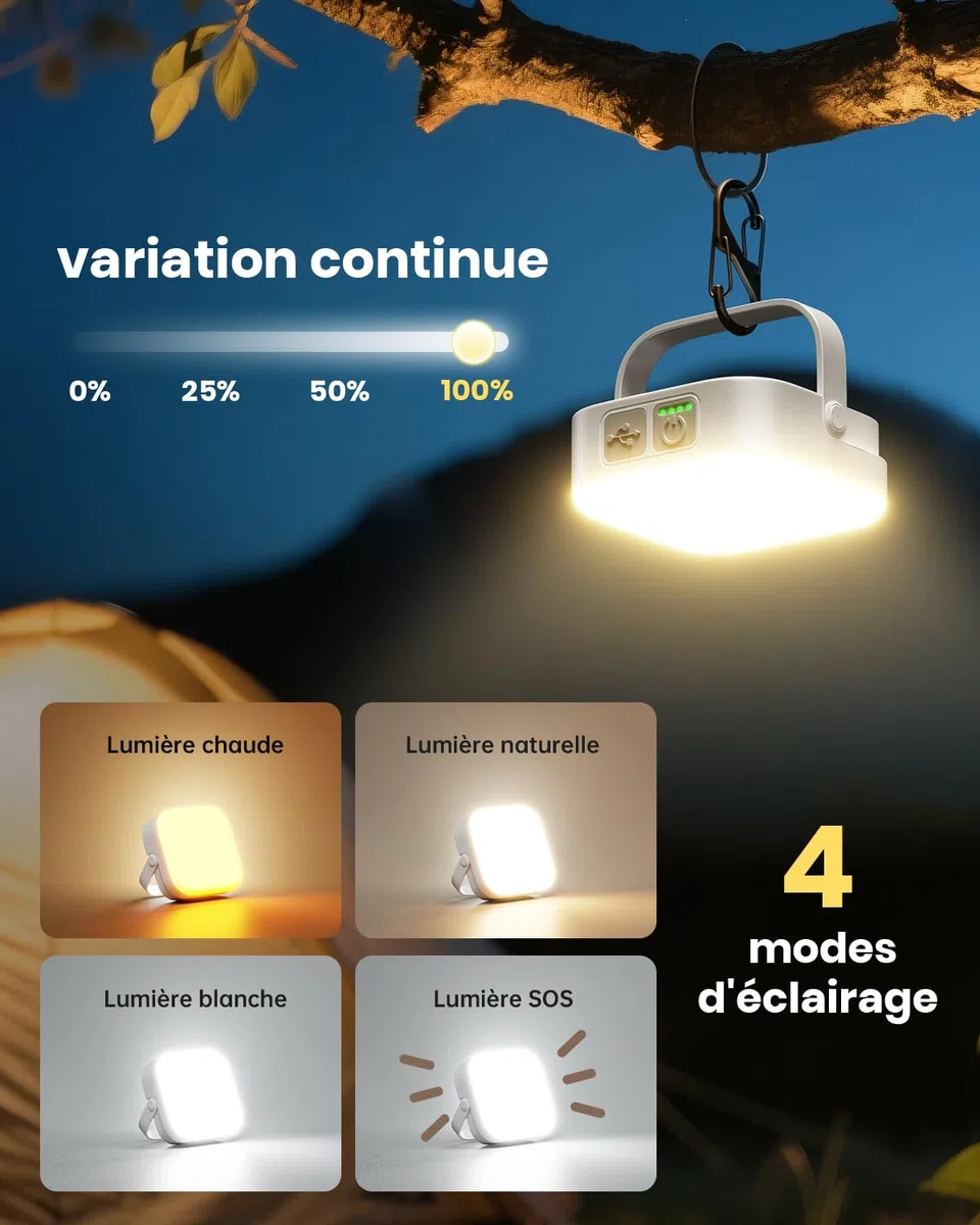 Eventek Lampe de Camping Solaire 4000LM, 10000mAh LED Outdoor Camping Light Jusqu'à 100+ Heures & 4 Modes, Détanche Portable Rechargeable lanterne camping Etanche IP65 Pour Tente, Urgence Panne