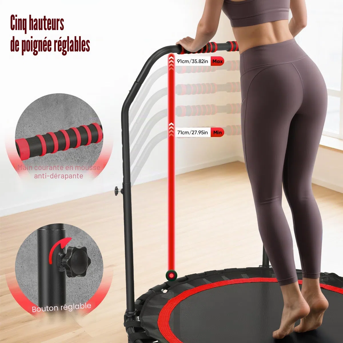 Trampoline d'intérieur fitness pliable sans installation Ø 101 cm Mini trampoline Charge maximale 150 kg Stable et silencieux pour adultes