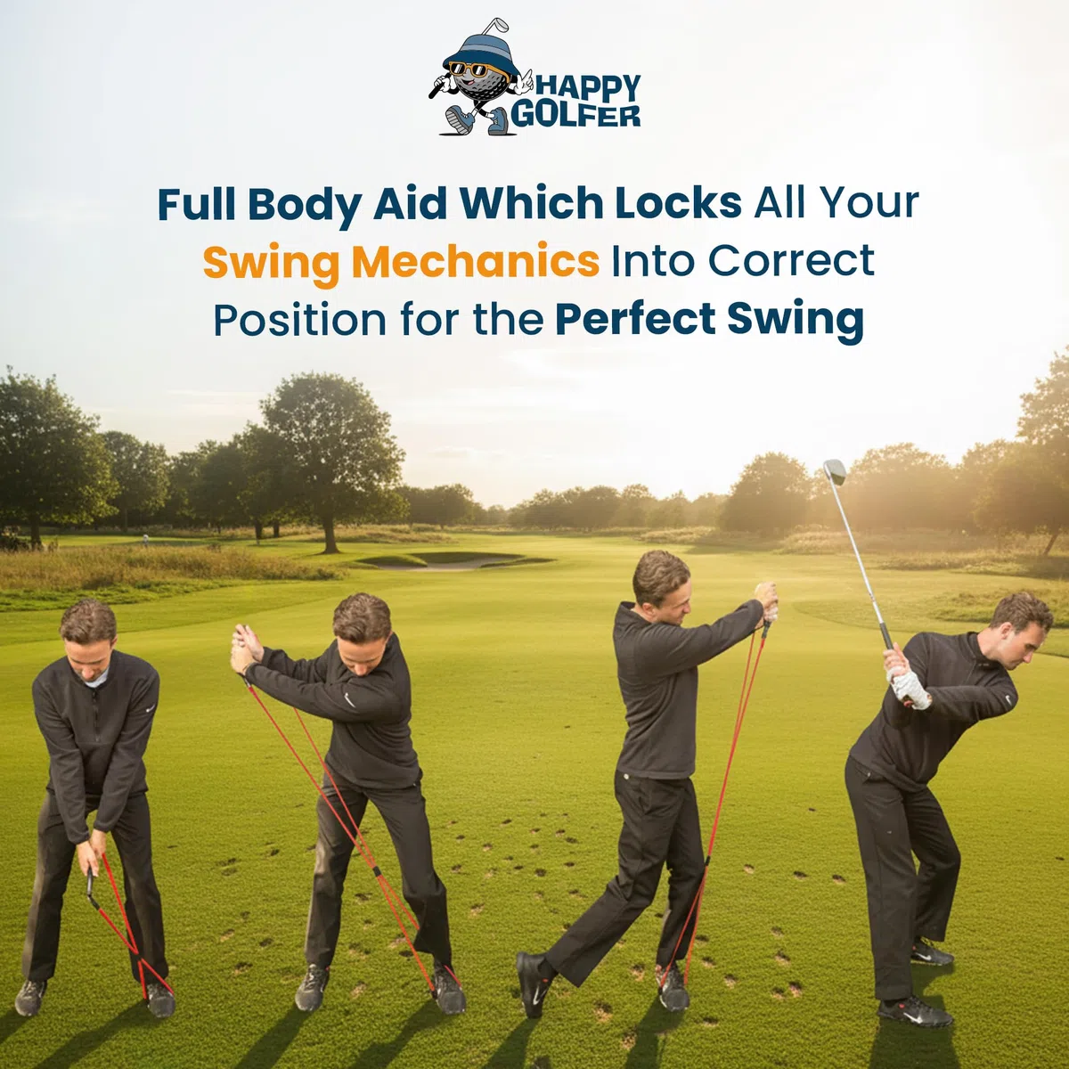 Happy Golfer Bandes de résistance pour golf Swing Trainer | Entraîneur de puissance pour le golf pour le chemin de swing, la prise en main et l'entraînement de la vitesse | Aide à l'entraînement de