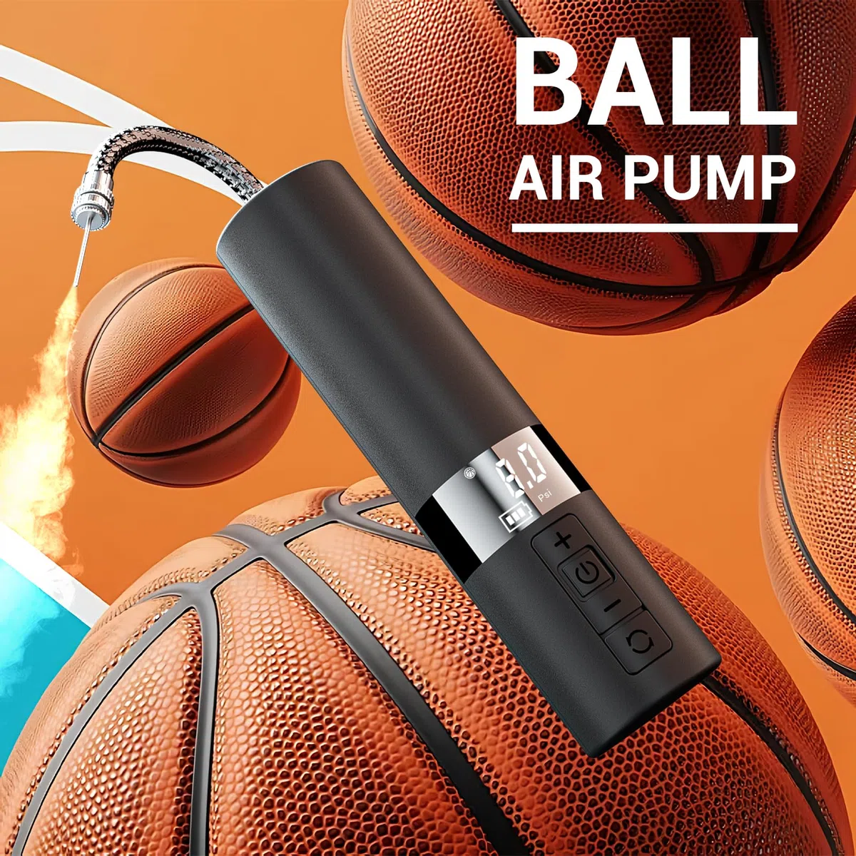 Pompe à Ballon électrique, Pompe électrique MissHome avec Affichage numérique MissHome et manomètre précis, Mini Pompe Intelligente avec Lampe de Poche pour Football, Basket-Ball, Volleyball, Rugby