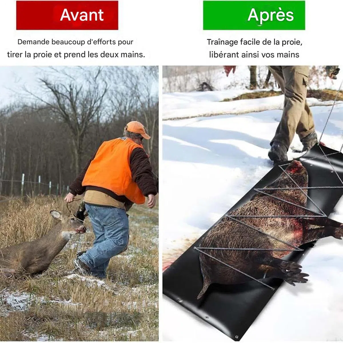 Luge de Chasse - Chariot de Transport Lourd pour Chasse et Débardage,Traîneau de Transport Extérieur pour Neige Bois Chasseurs Pêcheurs Plage Glace