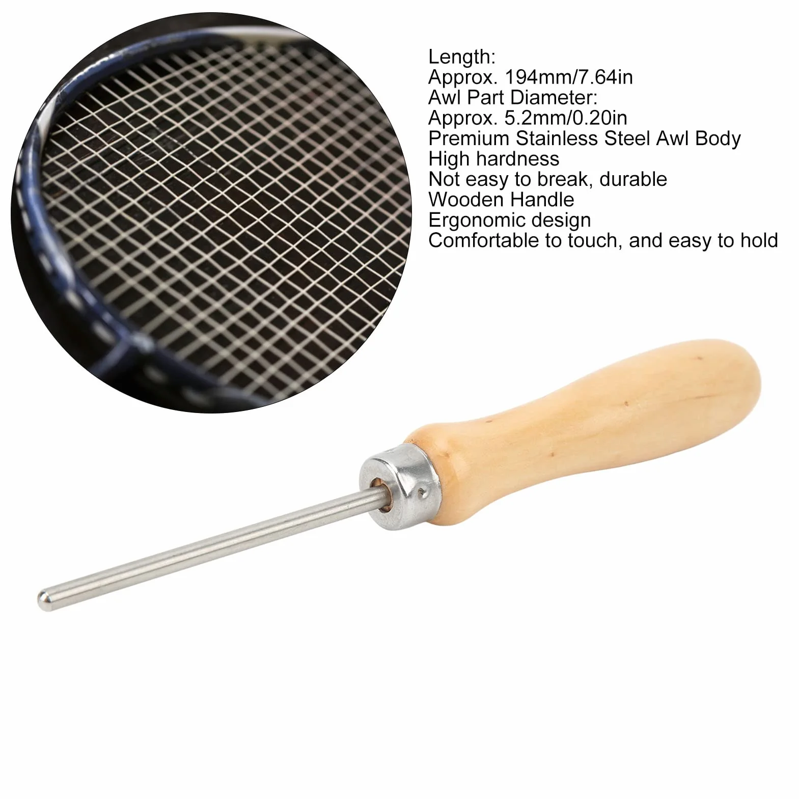 Raquette de Cordage Poinçon Droit, Outils de Cordage de Raquette de Badminton de Tennis Universels Portables pour L'extérieur