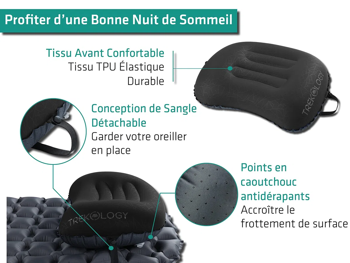 TREKOLOGY Aluft 2.0 Ultralight Gonflable Oreiller Camping - Coussin Gonflable Oreiller pour Soutien du Cou et des Lombaires Pendant Le Voyage, Camping, la Randonnée, Le Trekking - Coussin de Plage