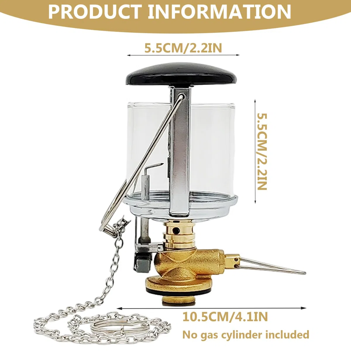 Lanterne de Camping compacte à gaz en métal, avec verre résistant à la chaleur, lampe bougie Portable pour la randonnée, sans bouteille de gaz, 1 pièce