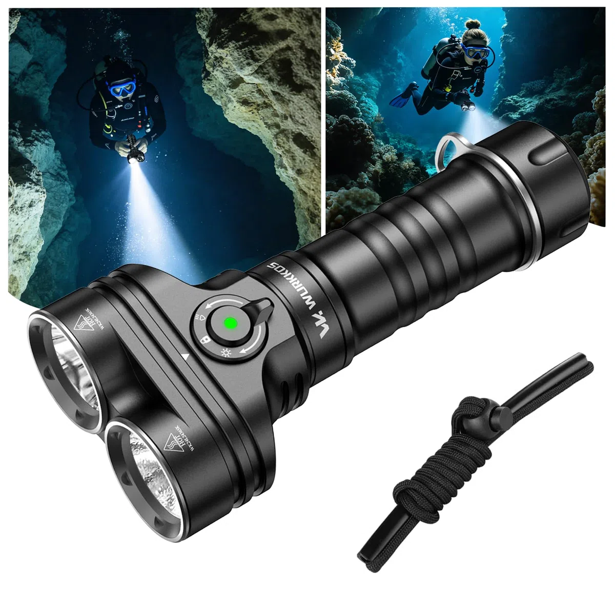 Wurkkos DL05 Lampe de plongée 6000 LM, torche LED subaquatique 14h autonomie, étanche IPX8 100m rechargeable Type-C, lampe tactique portable pour plongée tuba/nocturne
