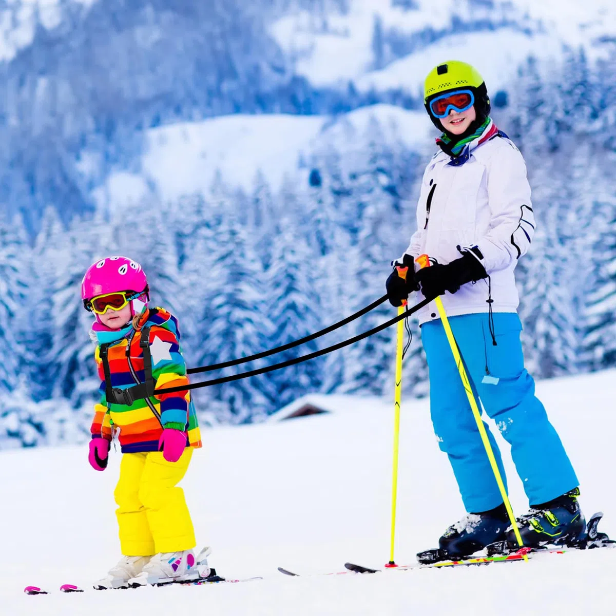 Harnais de ski pour enfants,Harnais de ski et de snowboard pour enfants,Ceinture d'entraînement de skating Harnais de ski réglable avec laisse amovible et sac Harnais de ski pour enfants pour garçons